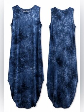 Sleeveless Tie-Dye Maxi Dress in Deep Navy